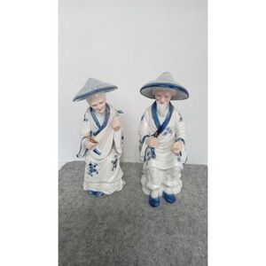 Vintage Asian Figurines‎ Set, Chinese Musicians Porcelain Statues, Cobalt